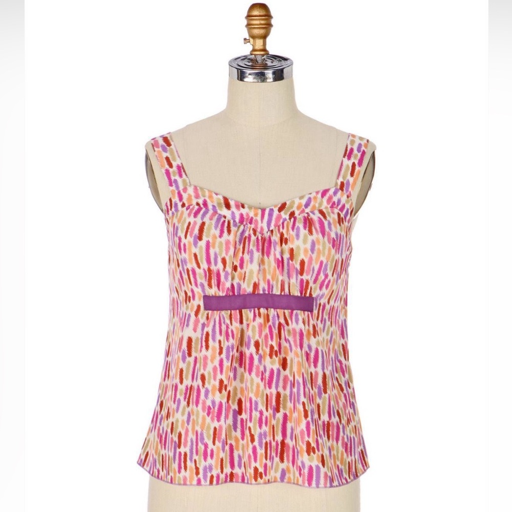 Anna Sui For Anthropologie 100% Silk Punchbowl Camisole Tank Top Cream Orchid M